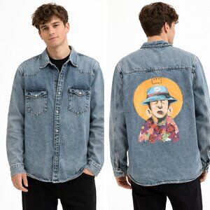 Zara Men’s Relaxed Fit Denim Jacket Hand-Painted Back Art Size L Streetwear